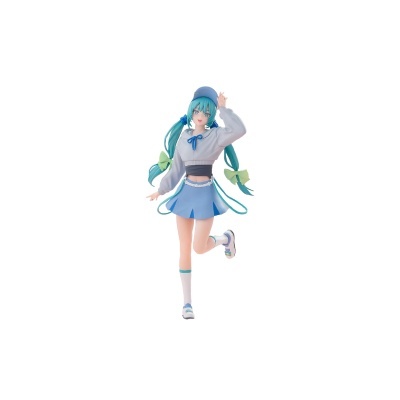 Figura anime feminina com cabelo e roupa azul em fundo branco
