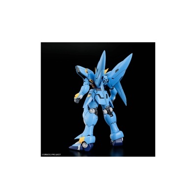 Boneco robô azul com detalhes amarelos e pretos de costas