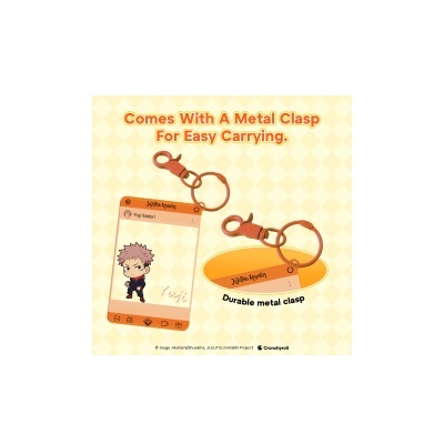 Chaveiro metálico Jujutsu Kaisen com personagem Yuji Itadori e presilha para transportar