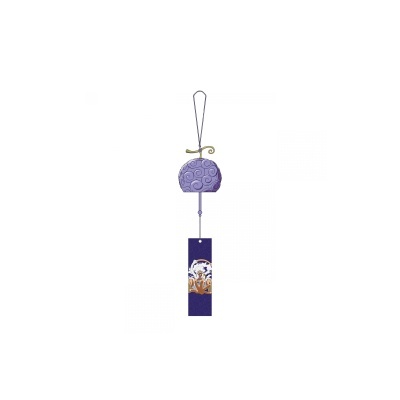 Sino decorativo lilás com pendente azul e padrão abstrato