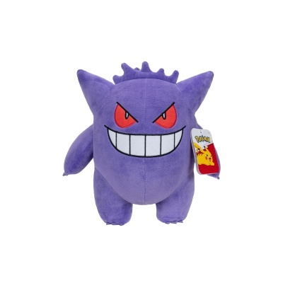 Pelúcia Gengar Pokémon roxo com olhos vermelhos e sorriso grande.