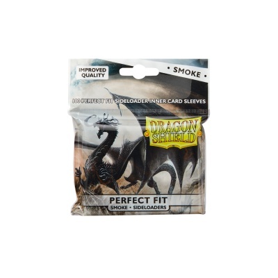 Pacote de protetores para cartas Dragon Shield Perfect Fit Smoke com imagem de dragão preto