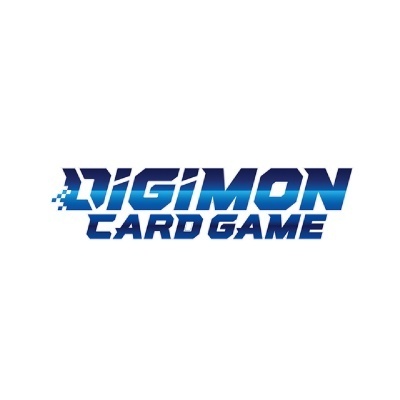 Logótipo DIGIMON CARD GAME em letras azuis com efeito pixelado
