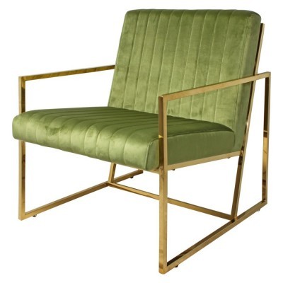 Poltrona verde de veludo com estrutura metálica dourada