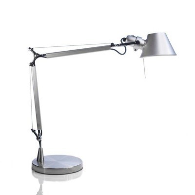 Lâmpada de secretária articulada prateada com base redonda