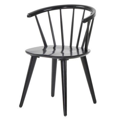 Cadeira preta de madeira com assento redondo e encosto curvo