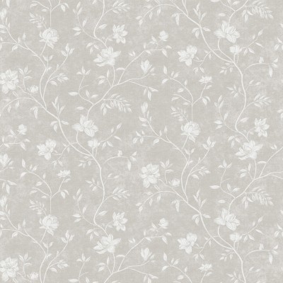 Papel de parede bege claro com padrão floral branco delicado