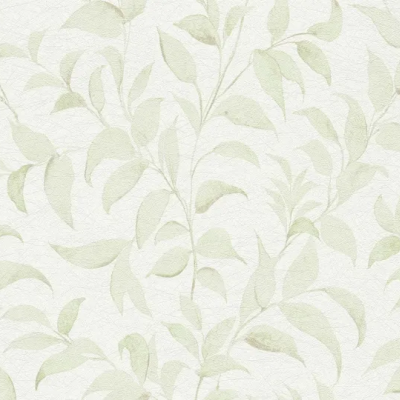 Papel de parede com padrão de folhas verdes e fundo branco