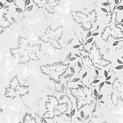 Papel de parede floral cinza e branco com relevo