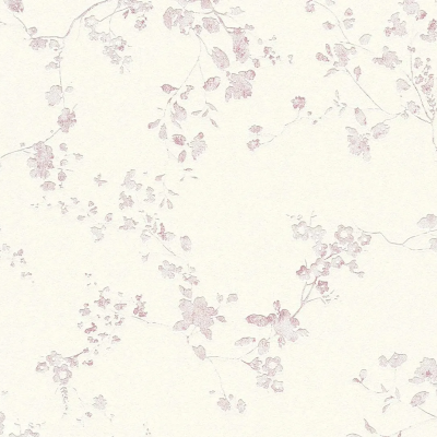 Papel de parede creme com padrão floral rosa e lilás