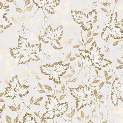 Papel de parede branco com flores douradas e padrão floral texturizado