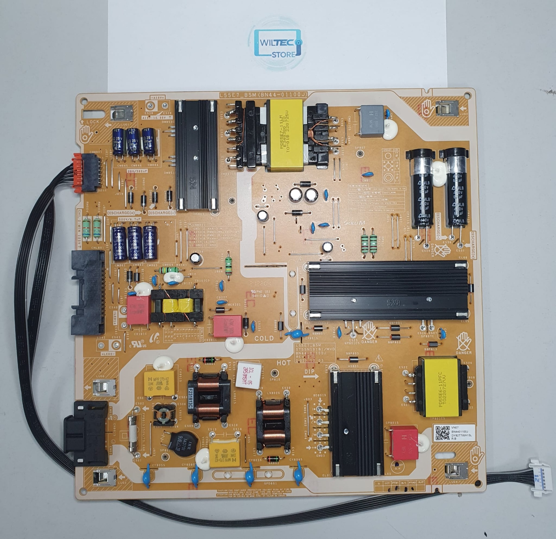 Power Supply TV Samsung QE55Q60BAU / L55E7_BSM Placa eletrónica de circuito impresso com componentes e conectores