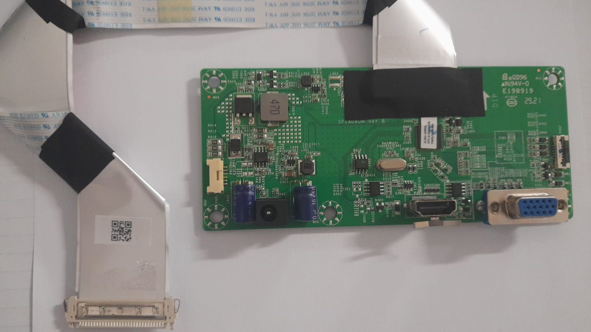 Placa Principal / Board T-Con Huawei AD80HW Display 23.8” (Original) Placa eletrónica verde com conectores HDMI, VGA e cabo flexível branco