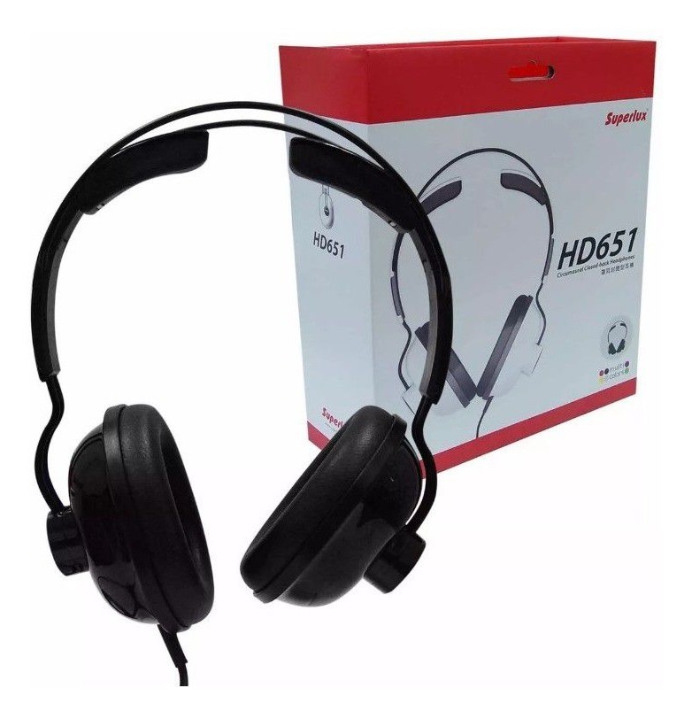 Headphones SuperLux HD 651 Auscultadores pretos com caixa branca e vermelha Superlux HD651