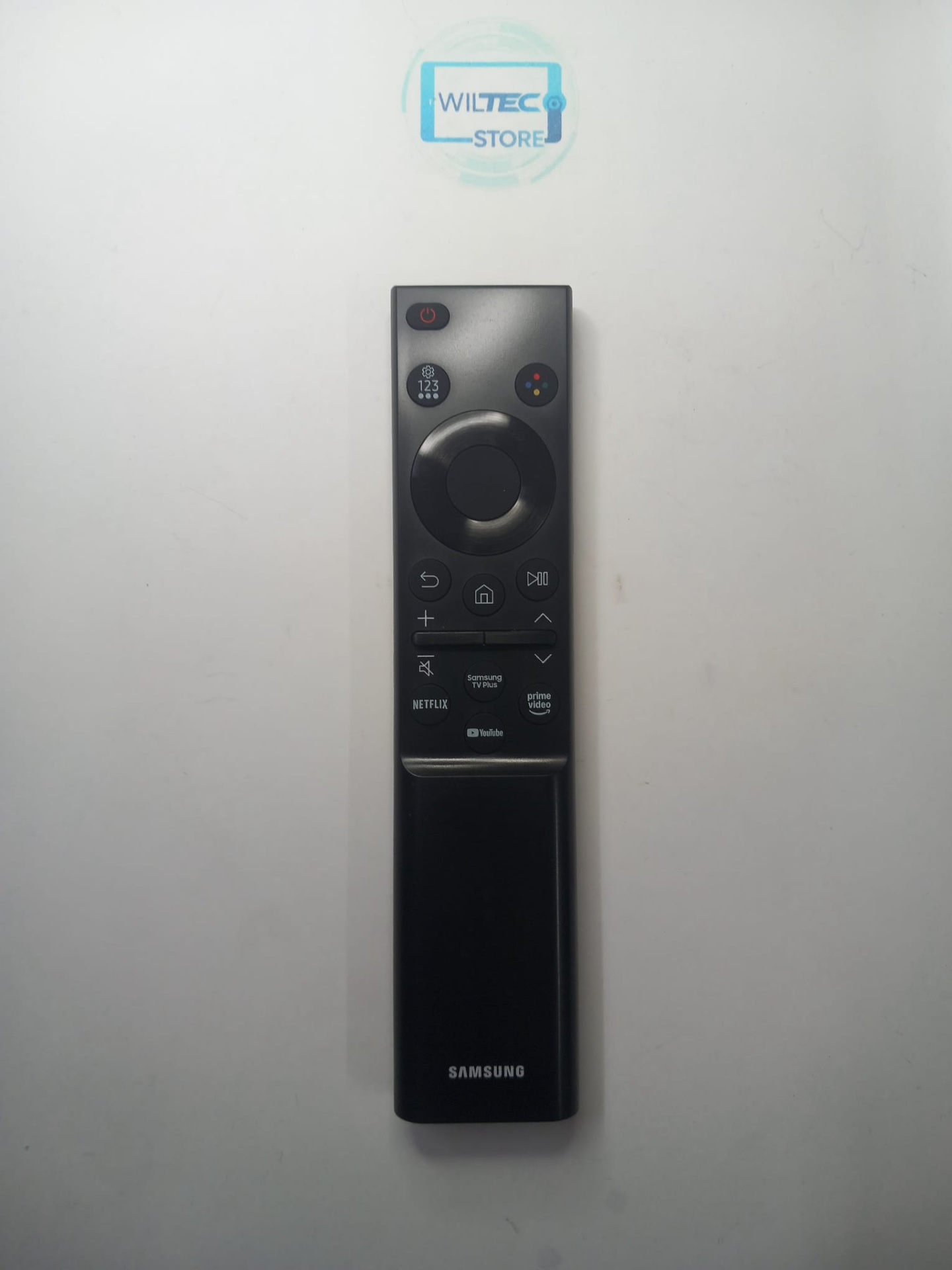 Comando Samsung BN59-01484D Comando remoto preto da Samsung sobre fundo branco com logo WILTEC STORE