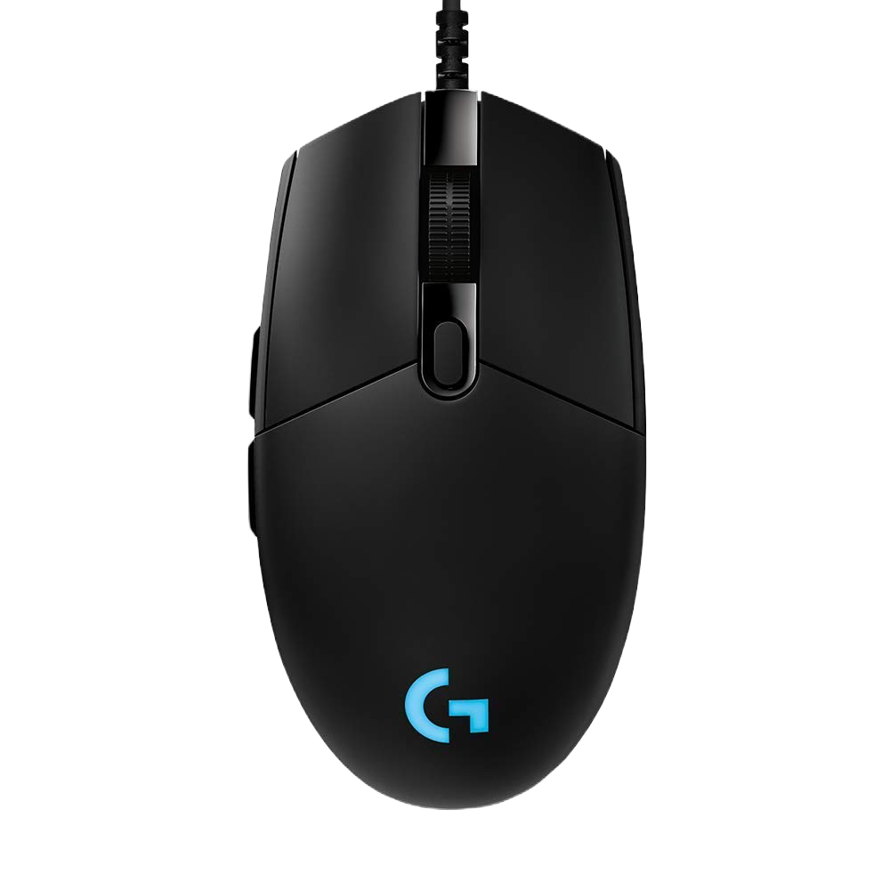 Rato Óptico Logitech Pro Hero 16000DPI Preto Rato de computador preto com logótipo azul e cabo