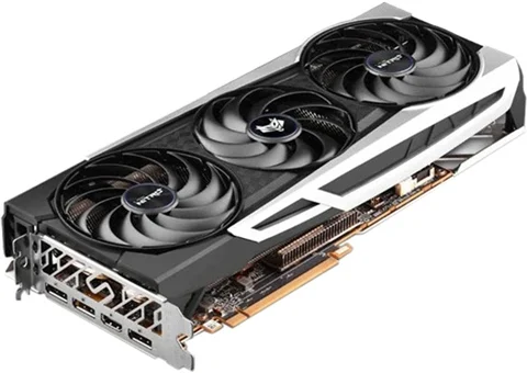 Placa Gráfica Sapphire NITRO+ AMD Radeon RX 6700 XT GAMING OC 12GB GDDR6 Recondicionada Grade B Placa gráfica preta e branca com três ventoinhas grandes