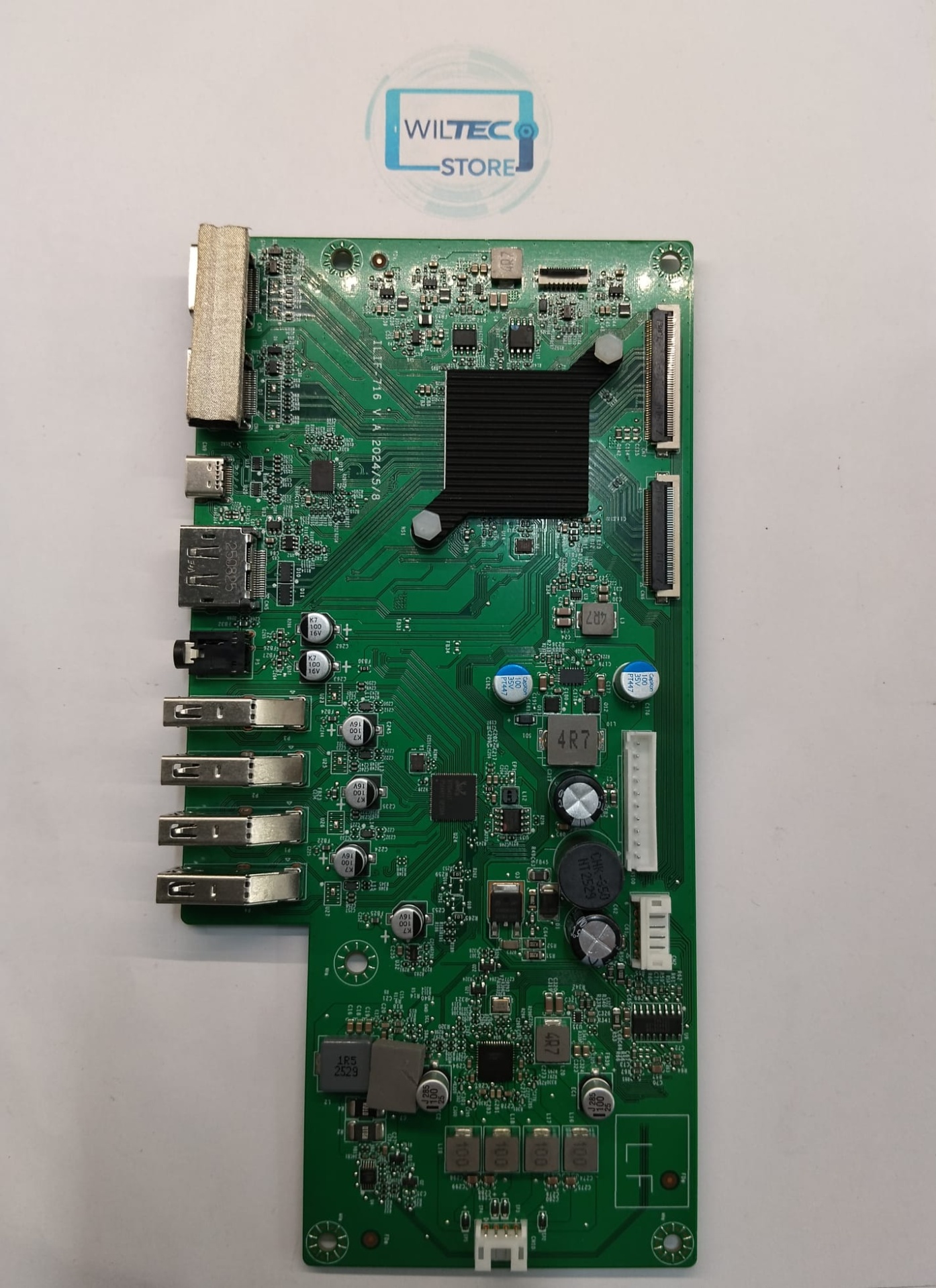 Mainboard Monitor Lenovo D24270QL1 / ILIF-716 V.A 2024/5/8 Placa eletrônica verde com componentes e conectores variados sobre fundo branco com logótipo WILTEC STORE