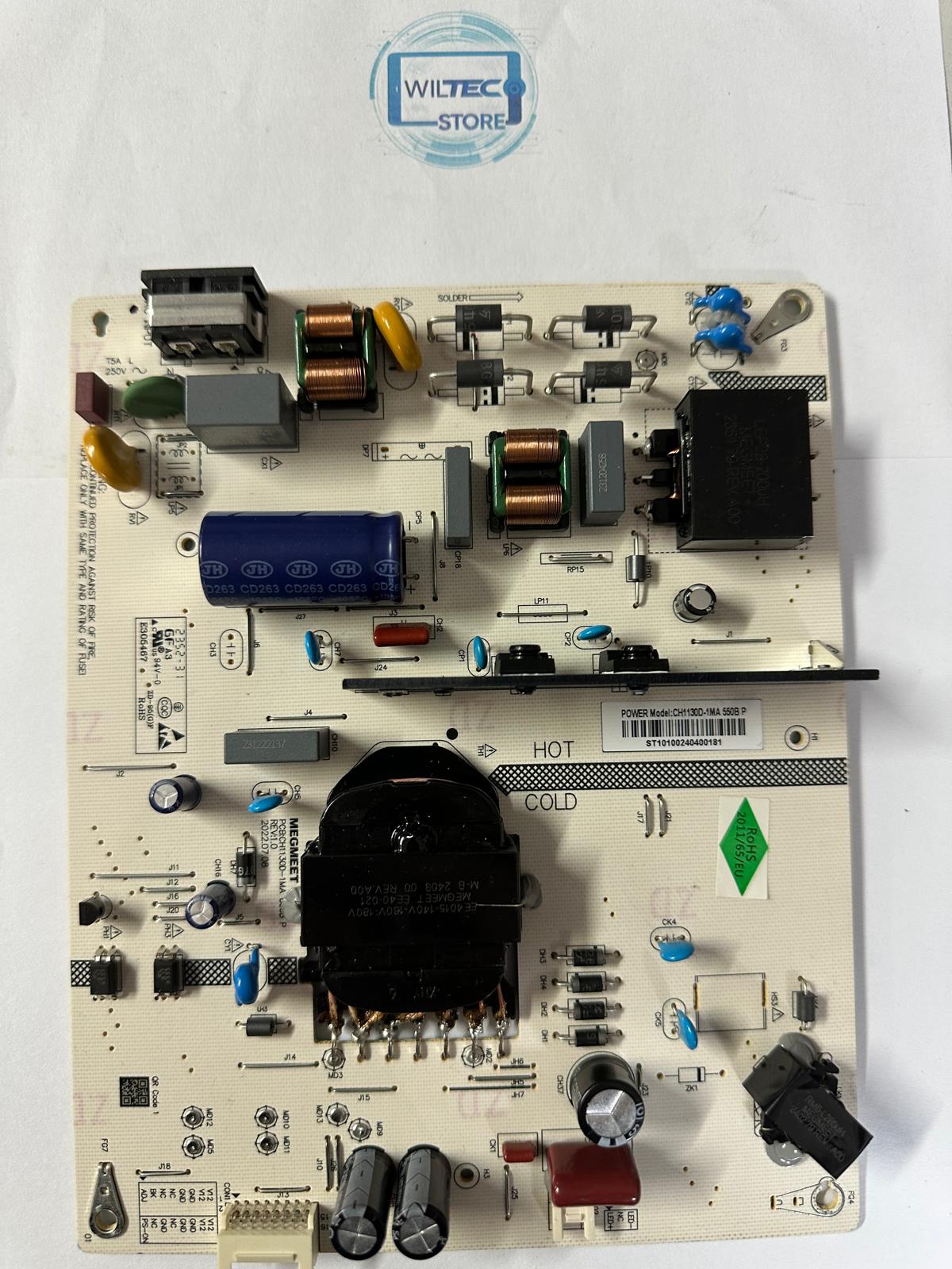 Power Supply TD System 10520209 / CH1130D-1MA-600B Placa eletrónica branca com vários componentes e etiquetas