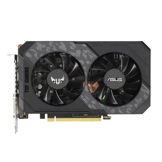 Placa Gráfica ASUS TUF Gaming GeForce GTX 1660 OC 6GB GDDR5 Recondicionada Grade C Placa gráfica ASUS TUF GAMING preta com duas ventoinhas grandes e detalhes em cinzento