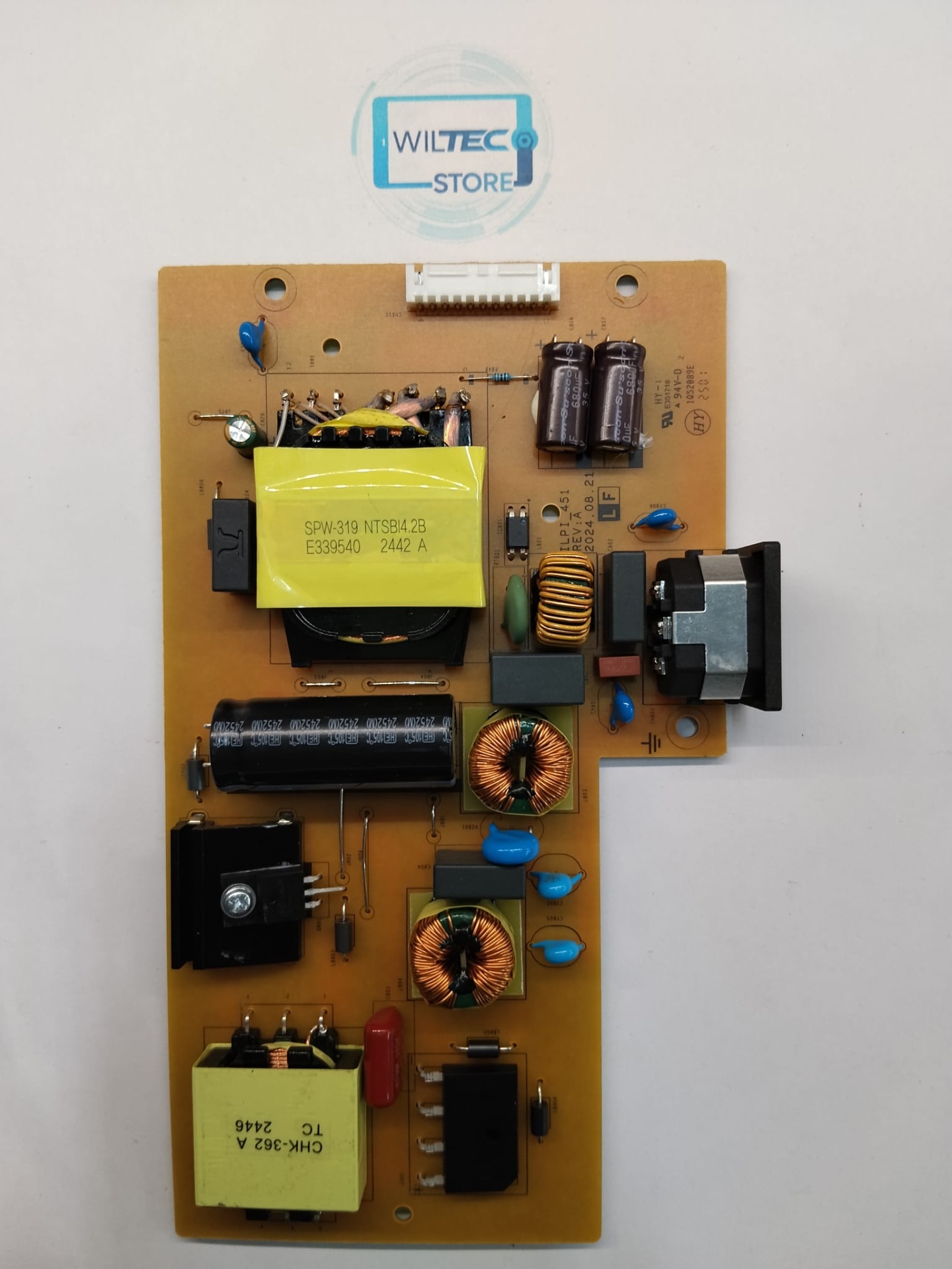 Power Supply Monitor Lenovo D24270QL1 / 1Q52089E Placa eletrónica castanha com componentes e textos técnicos, foto sobre fundo branco com logótipo WILTEC STORE