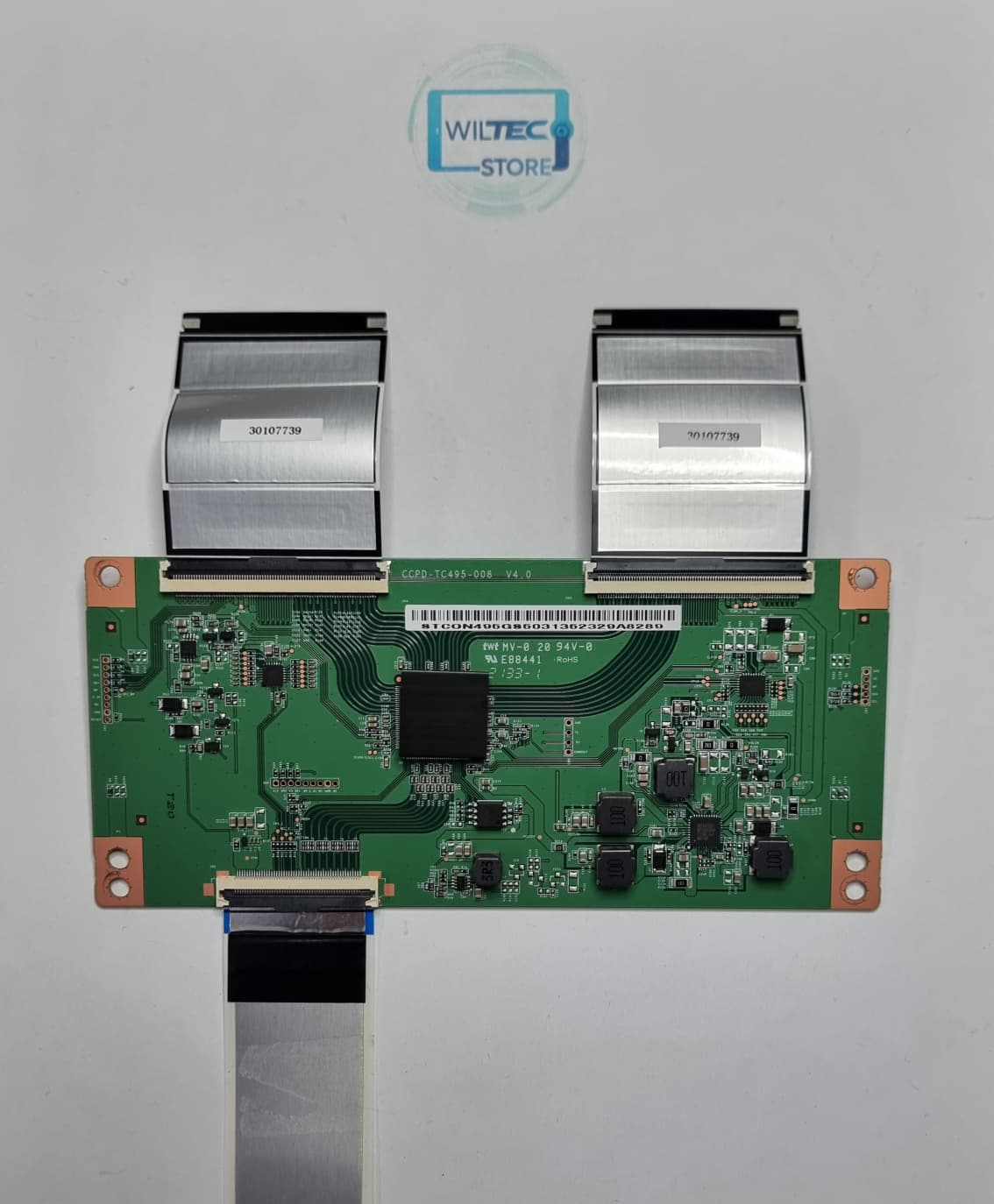 T-Con TV Cecotec ALU00050 / CCPD-TC495-008 Placa eletrónica verde com cabos flat e componentes