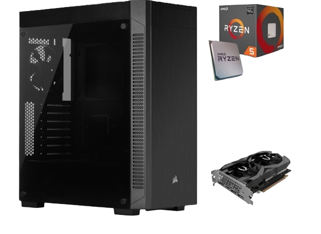 Desktop Gaming Wiltec R5GTX1660S Peças de computador incluindo caixa torre preta vidro temperado, processador AMD Ryzen 5 e placa gráfica preta