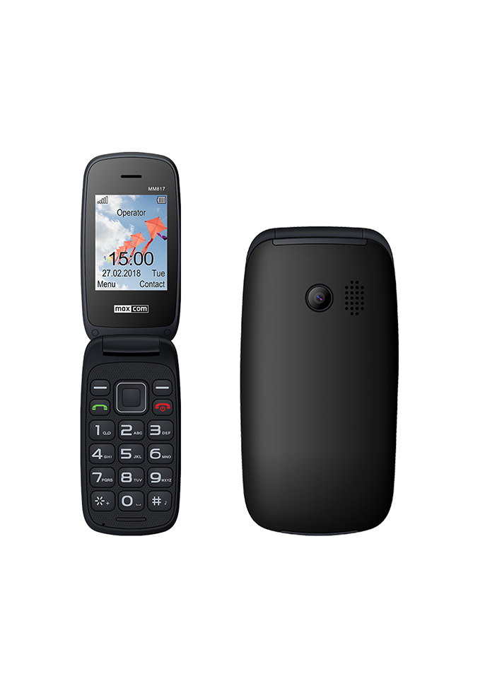 Telemóvel Maxcom Senior MM818 Dual SIM Preto Telemóvel flip preto com teclado numérico e ecrã a cores pequeno