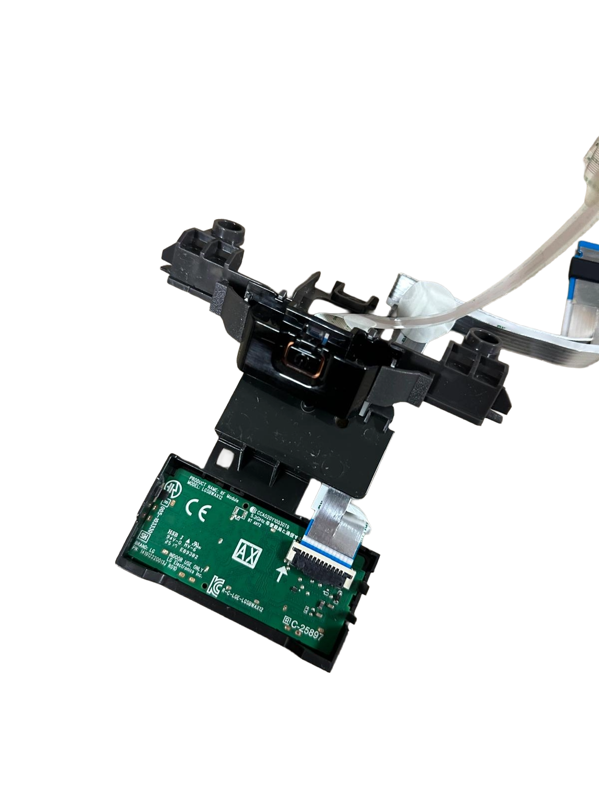 Módulo Receptor IR e Wi-Fi/Bluetooth Original para TV LG Componente eletrónico com placa verde, estrutura preta e cabos brancos