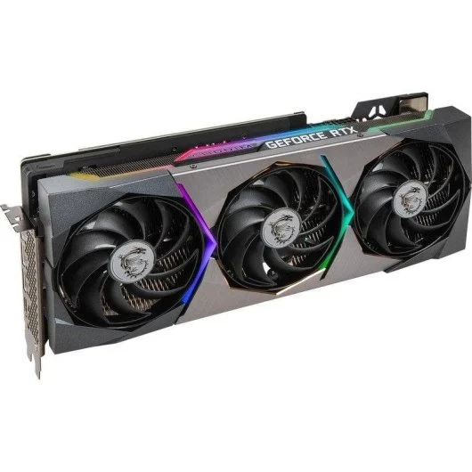 Placa Gráfica MSI GeForce RTX 3070 SUPRIM X 8GB GDDR6 Recondicionada Grade C Placa gráfica GEFORCE RTX com três ventoinhas e detalhes RGB.