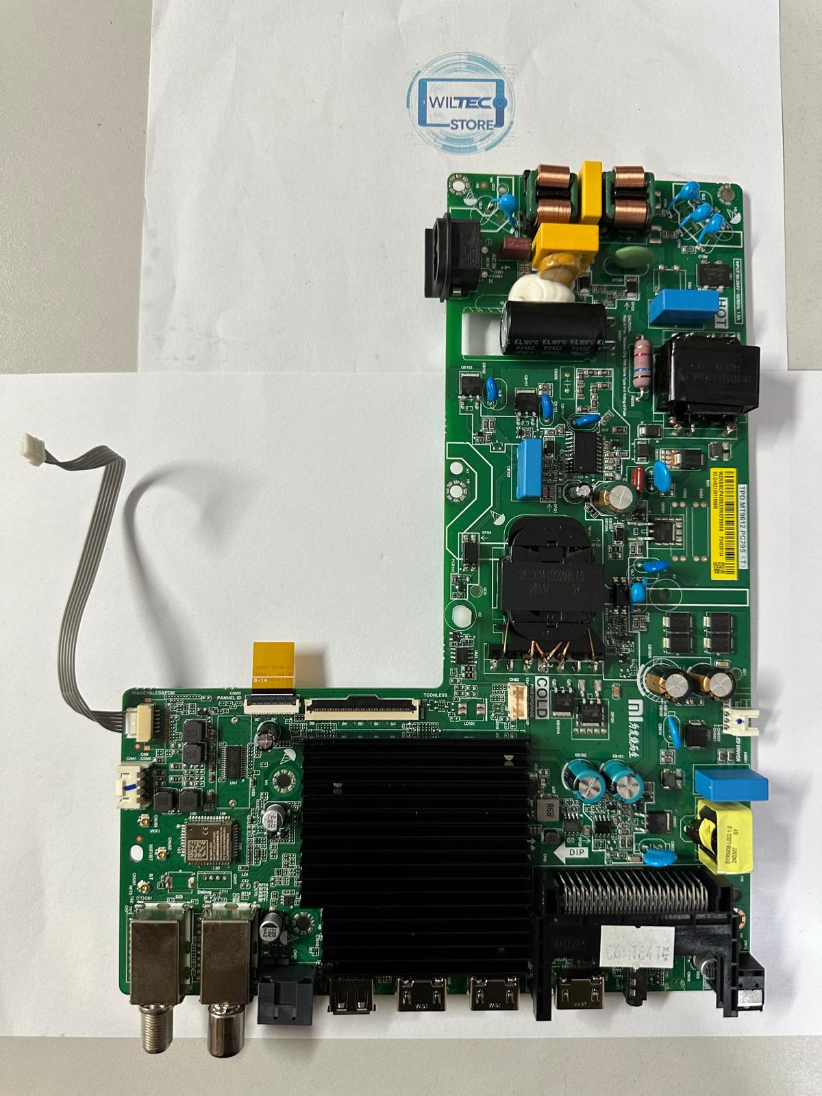 Mainboard TV Xiaomi L50MA-AEU / TPD.MT9612.PC795 (T) Placa eletrónica verde com vários componentes e selo WILTEC STORE