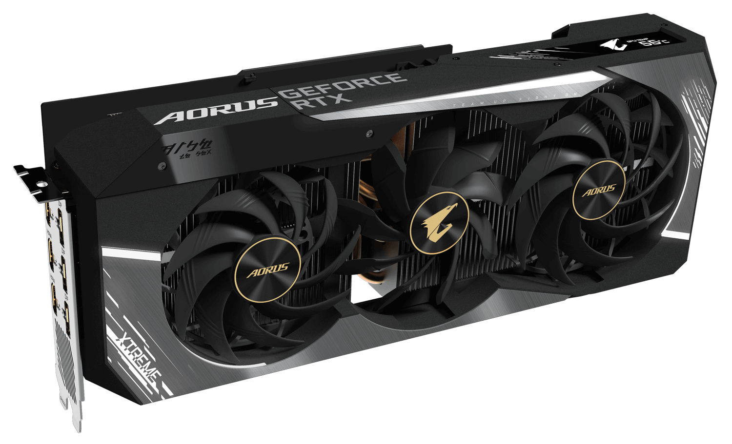 Placa Gráfica Gigabyte AORUS GeForce RTX 3080 XTREME 10GB GDDR6X Recondicionada Grade C Placa gráfica AORUS GEFORCE RTX preta com três ventoinhas e detalhes cinza