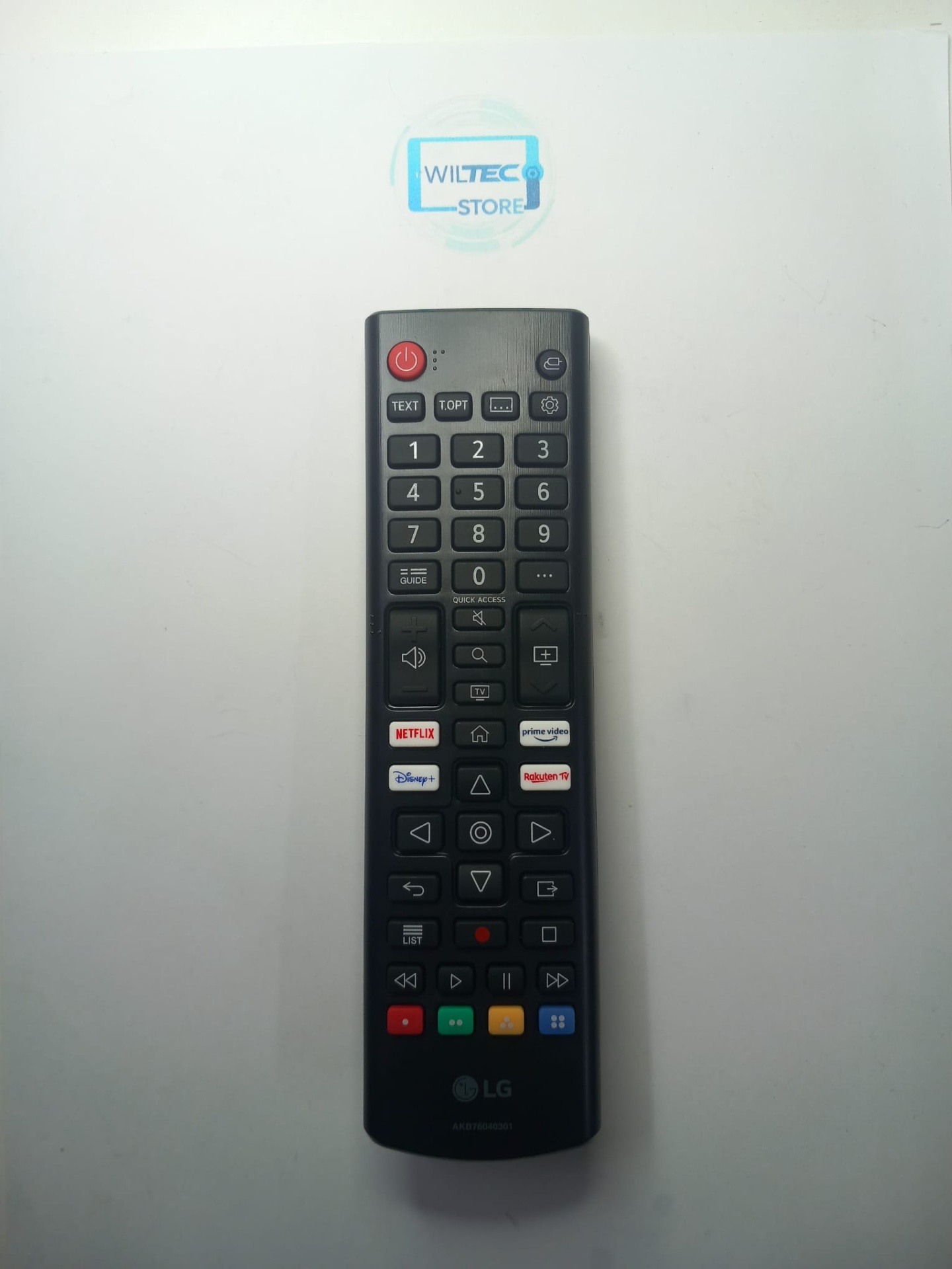 Comando LG AKB76040301 Comando à distância LG preto com botões e logótipos de plataformas de streaming