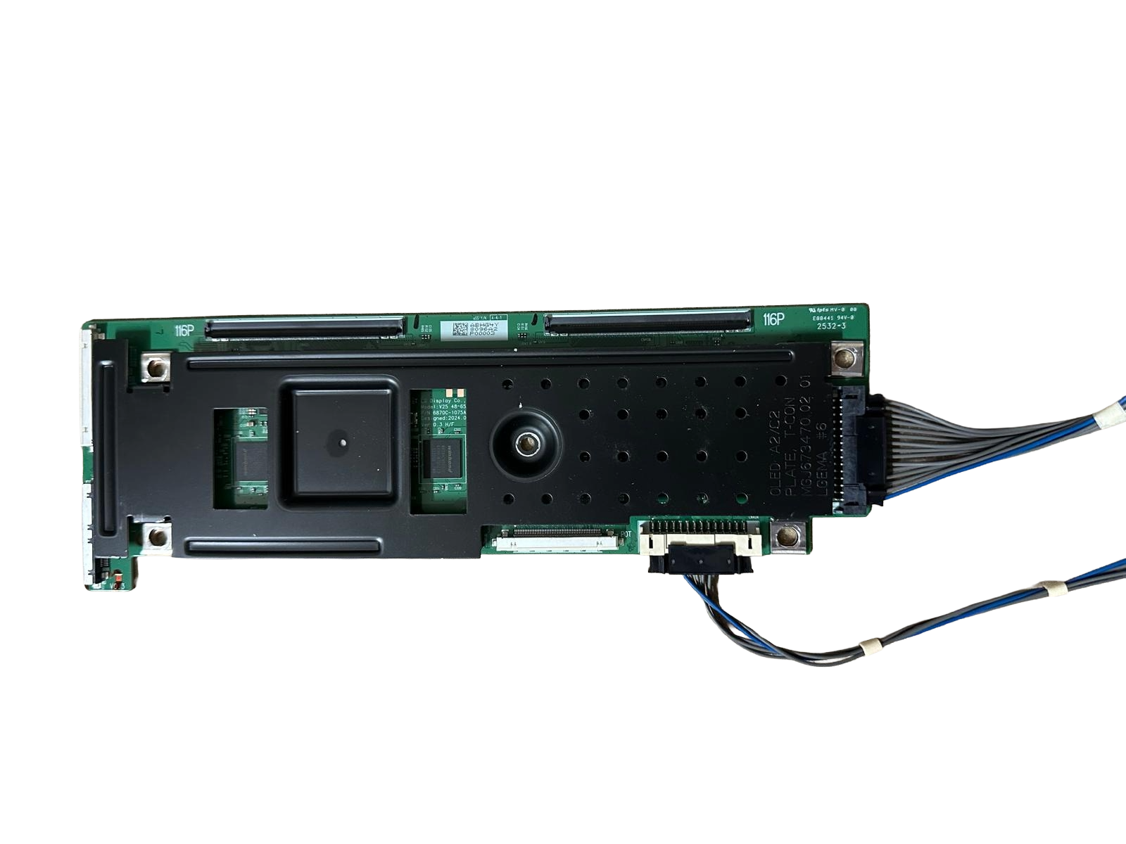 Placa T-Con Original para TV LG OLED (A2/C2/B4 - 48\"-65\") Placa eletrónica verde com componentes pretos e cabos ligados numa extremidade
