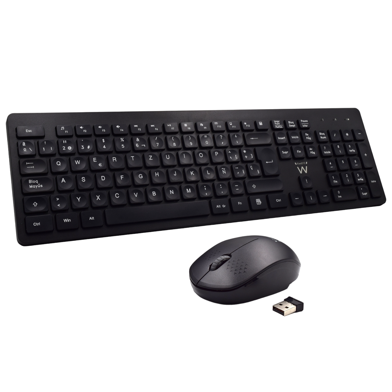 Teclado + Rato Ewent EW3258 Wireless PT Teclado e rato sem fios pretos com receptor USB