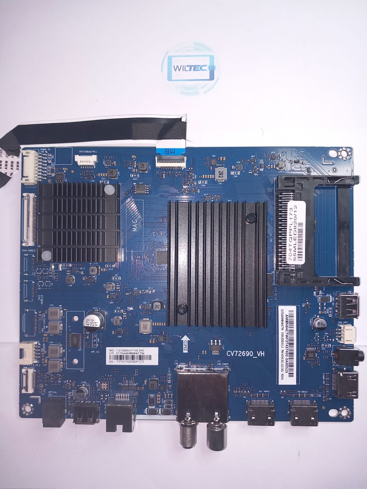 Mainboard TV Philips 55MLED820/12 / CV72690_VH Placa eletrónica azul com dissipadores térmicos e conectores