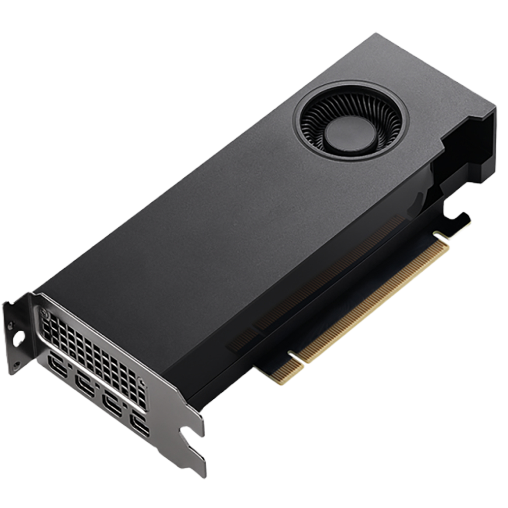 Placa Gráfica NVIDIA RTX A2000 6GB GDDR6 - Bulk Placa gráfica preta com ventoinha e conetores DisplayPort e HDMI