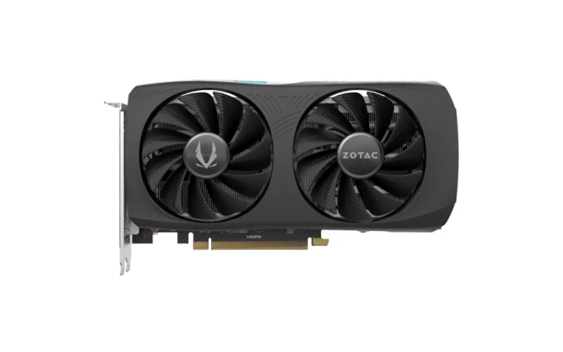 Placa Gráfica Zotac Gaming GeForce RTX 4070 SUPER Twin Edge 12GB GDDR6X Placa gráfica preta com duas ventoinhas ZOTAC e conectores HDMI