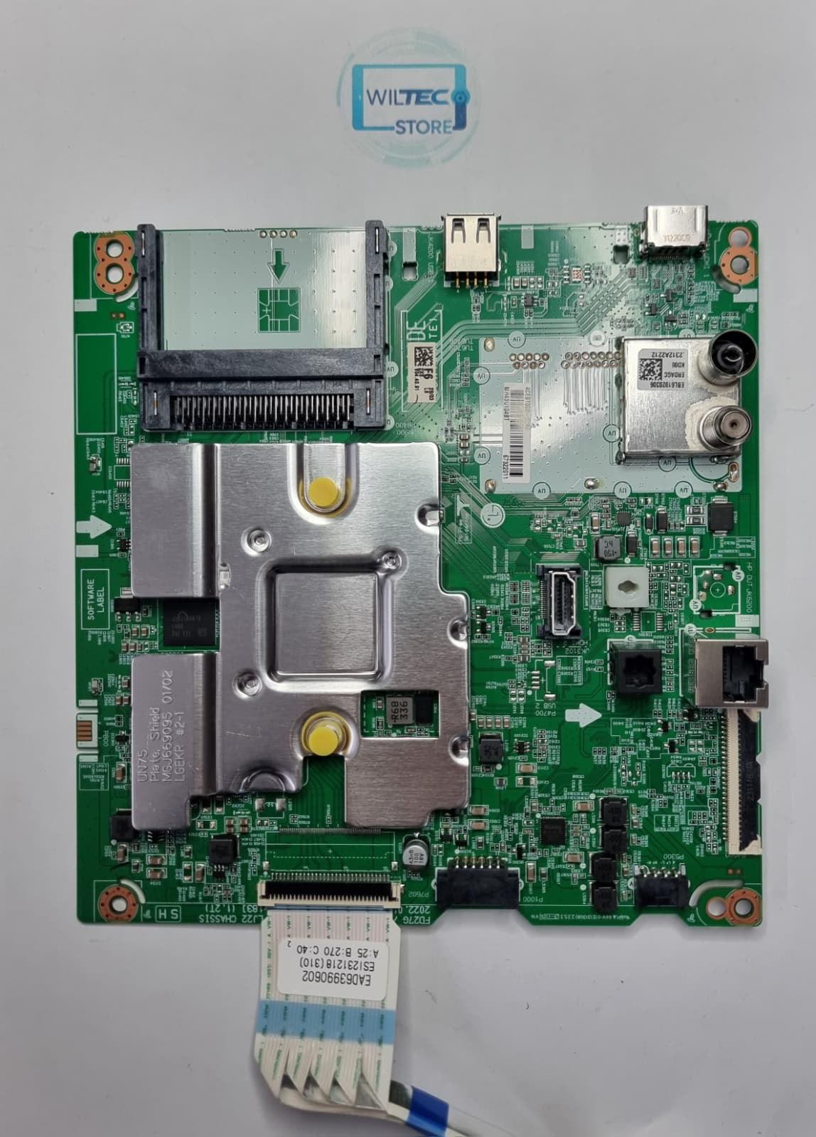 Mainboard TV LG 32LQ570B6LA / EAX69822904(1.1) Placa eletrónica verde com dissipador metálico e vários componentes eletrónicos