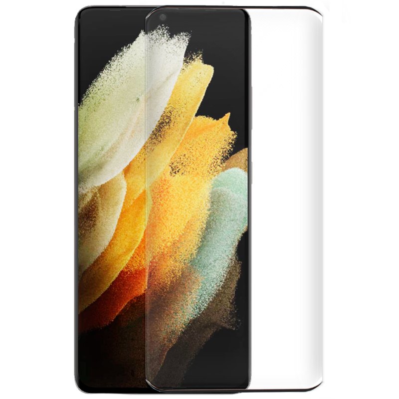 Película de Vidro Temperado UV Samsung Galaxy S21 Ultra Smartphone com ecrã curvo e capa branca