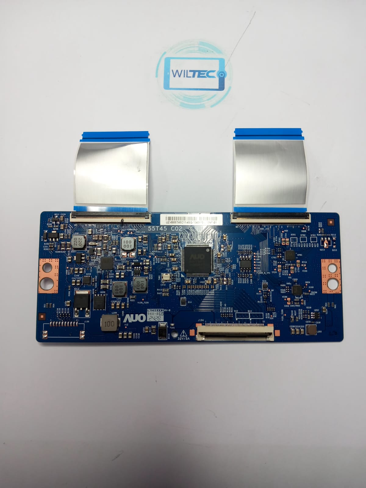 Logicboard TV Philips 55PML8709/12 / 55T45 C02 CTRL Placa eletrónica azul com circuitos e conectores e logótipo WILTEC