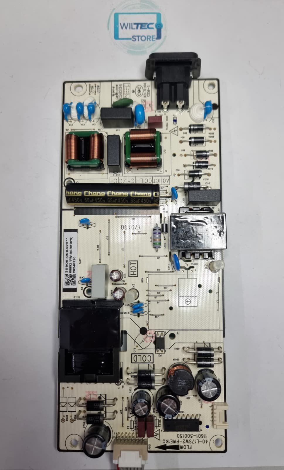 Power Supply TV TCL 65P755 / 30805-000422 Placa eletrónica branca com componentes diversos e etiquetas visíveis