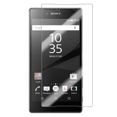 Smartphone Sony preto com ecrã digital e película protetora transparente