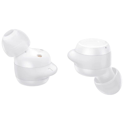 Par de auscultadores intra-auriculares sem fios brancos com ponteiras de silicone