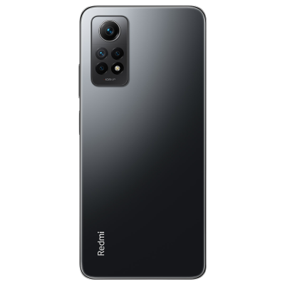 Telefone inteligente Redmi preto com múltiplas lentes na câmara traseira