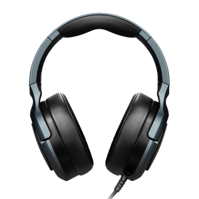 Headphones over-ear pretos com detalhes em cinza escuro e cabo