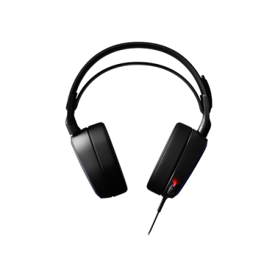 Headphones pretos com almofadas texturizadas e detalhe vermelho