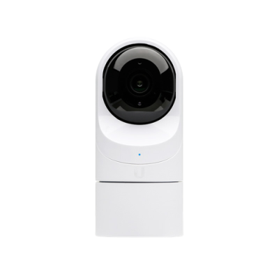 Câmara de segurança branca com lente preta domo