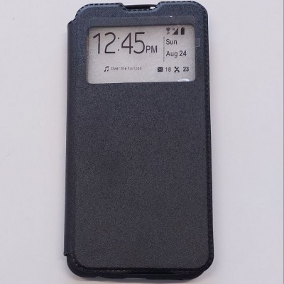 Capa preta para smartphone com janela transparente para ver o ecrã