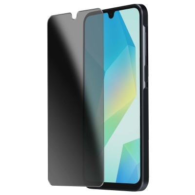 Smartphone preto com protetor de tela transparente e notch para câmara frontal